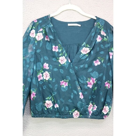Mi Ami Long Sheer Puff Sleeve Cropped Floral Top-Medium-Elastic Waist-BOHO - Picture 2 of 11